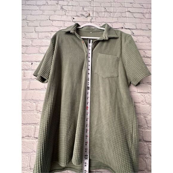 Men’s Medium Sage Green Waffle Polo Pocket T-shirt Button Up - Picture 6 of 6